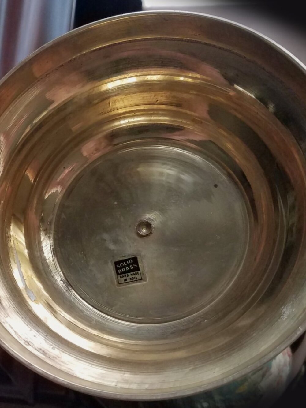 Large Handmade Polished Solid Brass Pedestal Pitcher Vase, Table or Floor, 15" - Picture 5 of 5